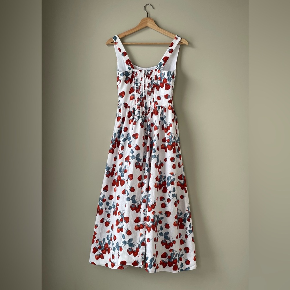 NEW Reformation Balia Midi Linen Dress in Strawberry Jam White Red | size 0 - Picture 9 of 14